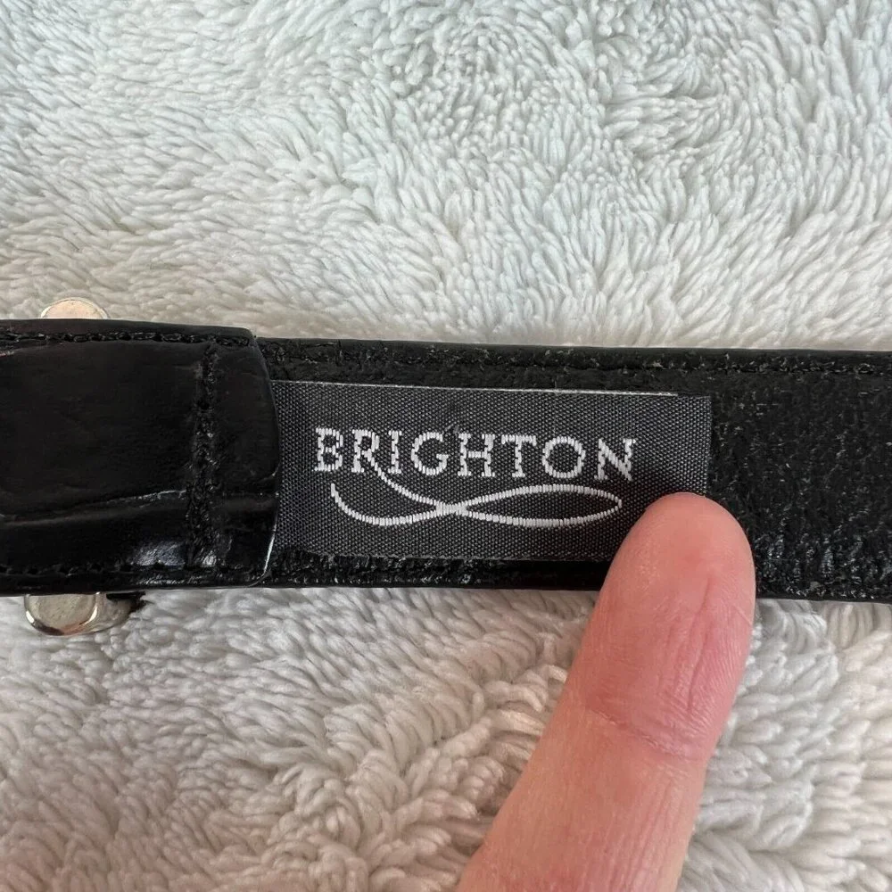 Brighton Western Belt Womens Medium Black Leather Alligator Embossed‎ Silver M